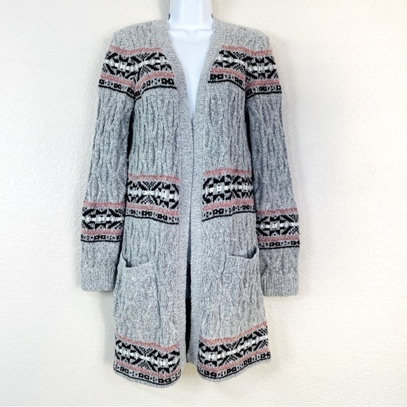 Lety & Me Long Line Chunky Knit Aztec Striped Cardigan Size XS - Picture 2 of 11